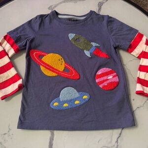 Mini Boden Kids Space Adventure Shirt - Blue with Red Stripes